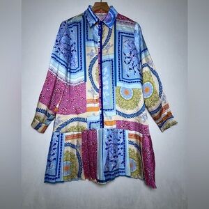 KIWE patterned long-sleeve pleated whimsy shirt dress Women’s Size EU 38 US 8